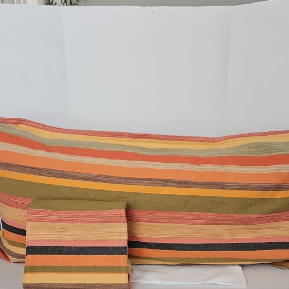 Pottery Barn Vintage Logan Multicolor Striped Linen Cotton King Pillow Shams